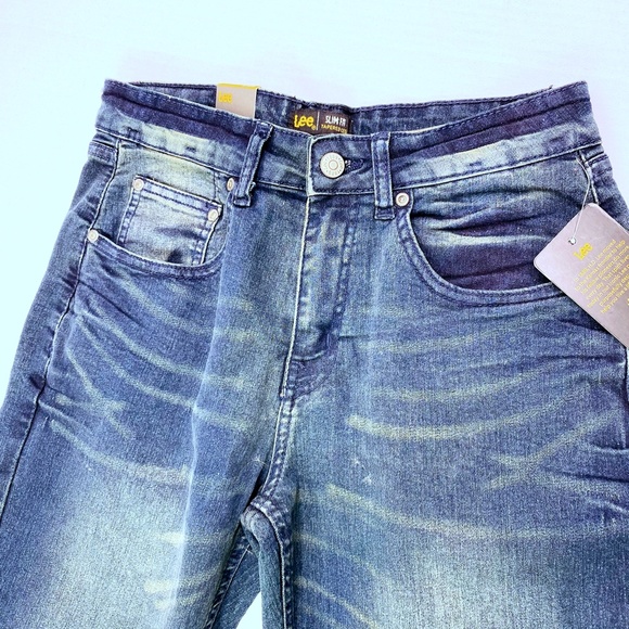 NEW Slim Fit Lee Stretch Jeans Blue Denim Tapered - Picture 7 of 10